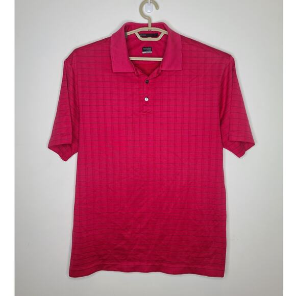 Nike Tiger Woods Fit Dry red striped short sleeve polo shirt - large - Picture 1 of 4